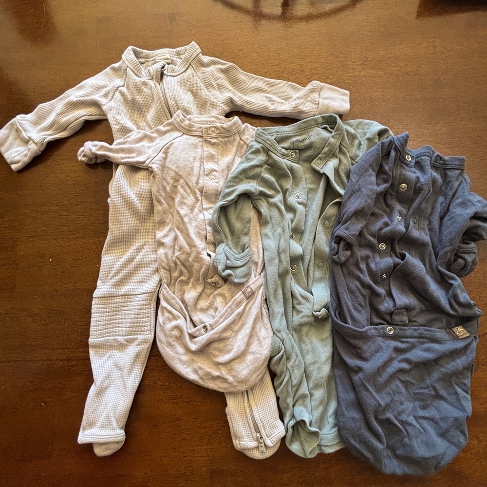 Baby Footie Pajama Set - Neutral Beige, Sage Green & Navy